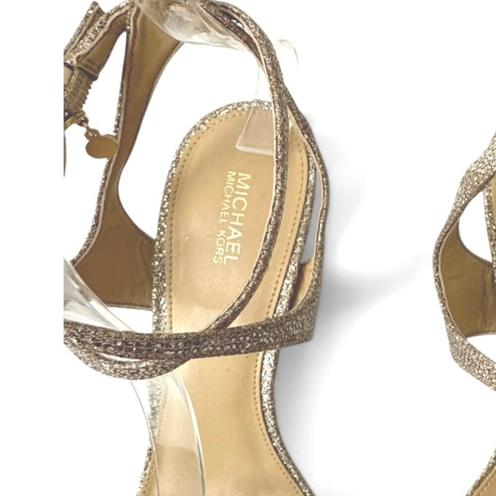 Michael Kors Metallic Gold Silver Kaylee Strappy Heel Sandals Size 9 M - Picture 5 of 10